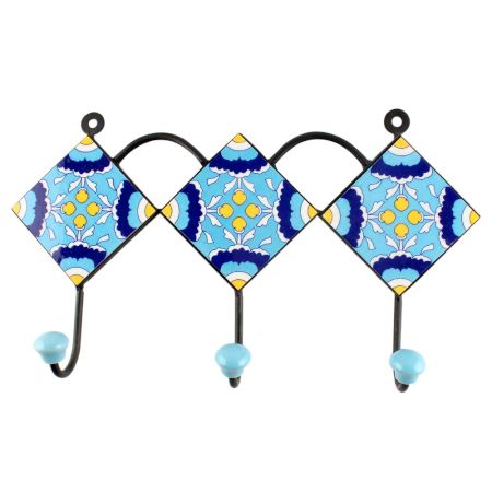 Turquoise Floral Ceramic Tile Hook Online